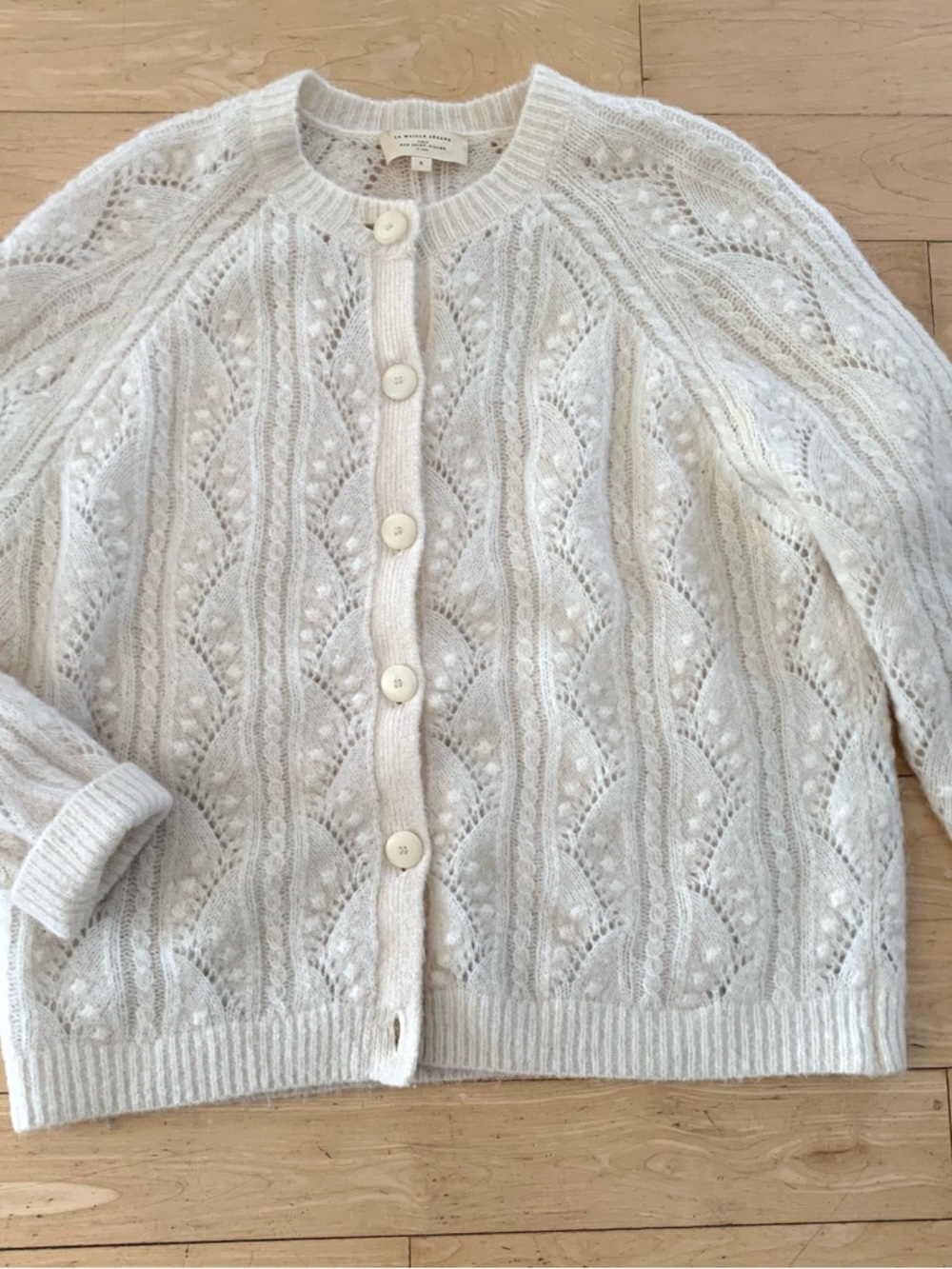 🇫🇷 Sezane Ecru Openwork Mohair-Blend Cropped Cardigan - Picture 6 of 12